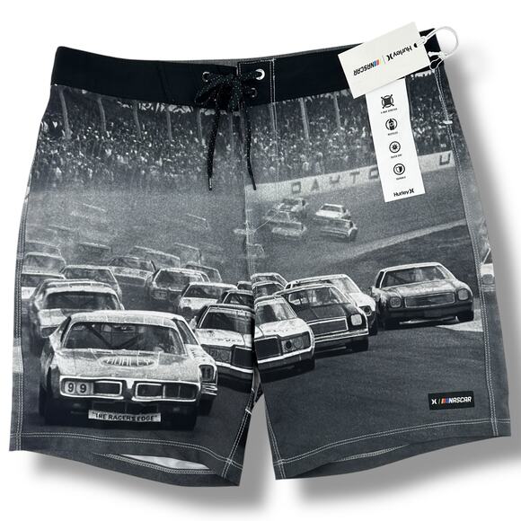 Hurley Nascar Phantom Eco Daytona Finishline 18" Swim Trunks Boardshorts Sz 38 - Picture 1 of 7